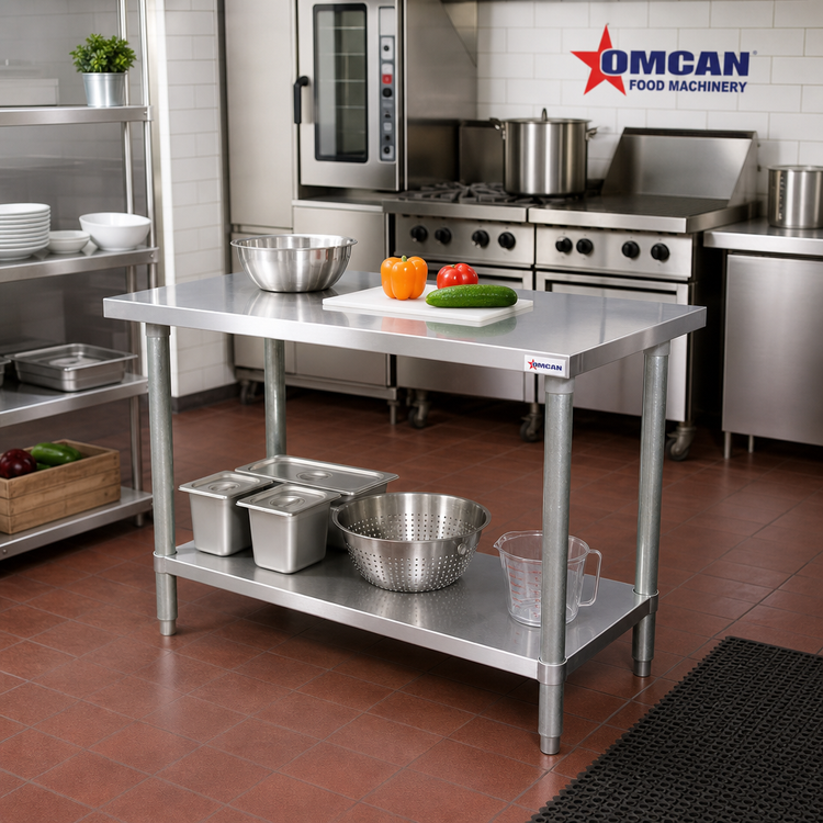 Product image #2 for Omcan USA Stainless Steel Work Table with Undershelf, 30 x 24 Inches, 800 lb. Capacity
