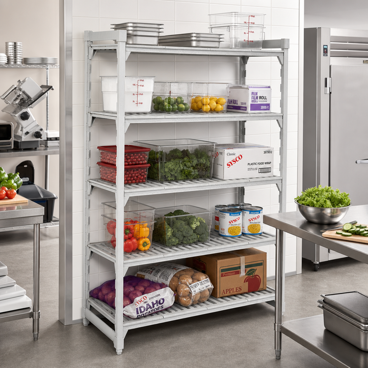 Product image #3 for Cambro Camshelving Premium 5-Tier Vented Stationary Starter Shelving Unit, 21 x 48 x 72 Inches, Speckled Gray