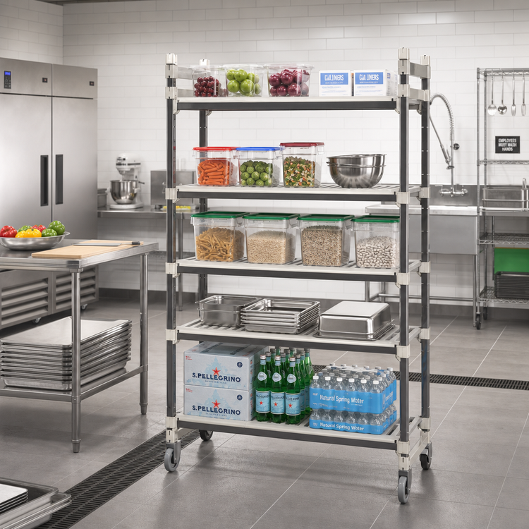 Product image #2 for Cambro Camshelving Elements XTRA 5-Tier High Density Top Rail Mobile Starter Unit, 54 x 18 x 80 Inches