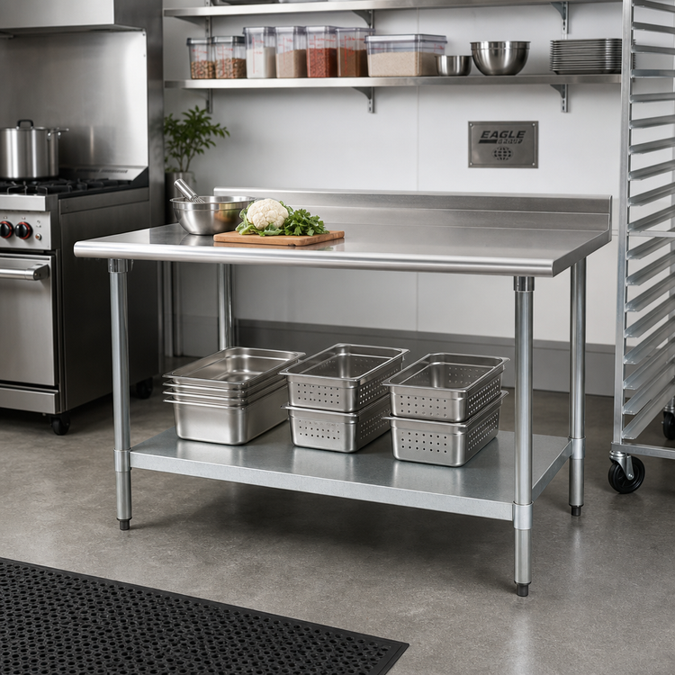Product image #2 for Eagle Group BlendPort® Deluxe Series 72 in. W x 30 in. D Stainless Steel Work Table with Rear Upturn, Galvanized Base, and Adjustable Undershelf