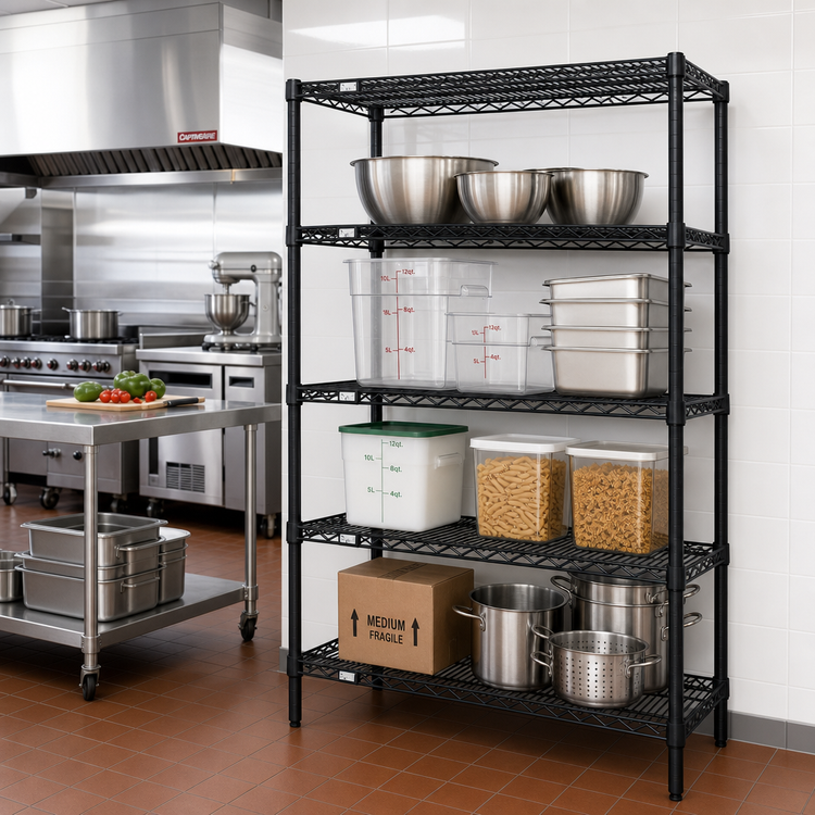 Product image #2 for Quantum 72"W x 30"D x 74"H Stationary Wire Shelving Starter Kit, 4 Shelves, Black Epoxy Antimicrobial Finish
