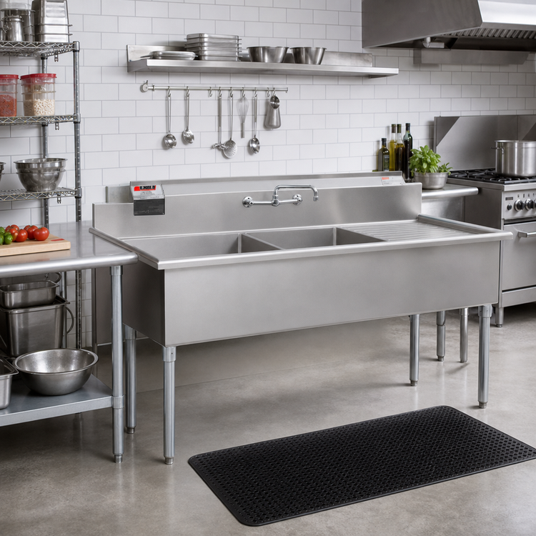 Product image #2 for Eagle Group Two-Compartment Utility Sink with Double Drainboards, 72-1/4 Inch x 25 Inch, 304 Stainless Steel