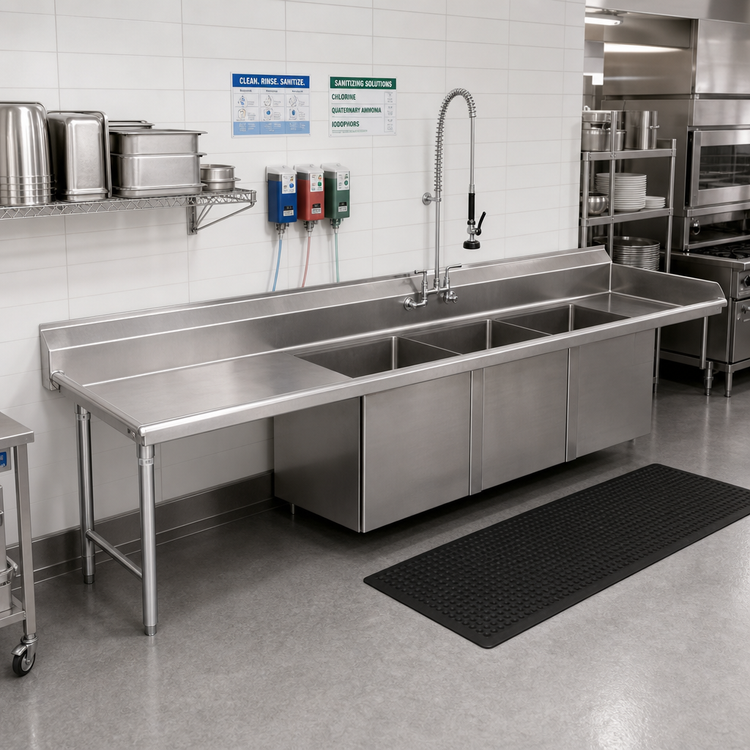 Product image #2 for Advance Tabco DTC-3-1824-96LX 95-Inch 3-Compartment Sink Dishtable with Left Drainboard