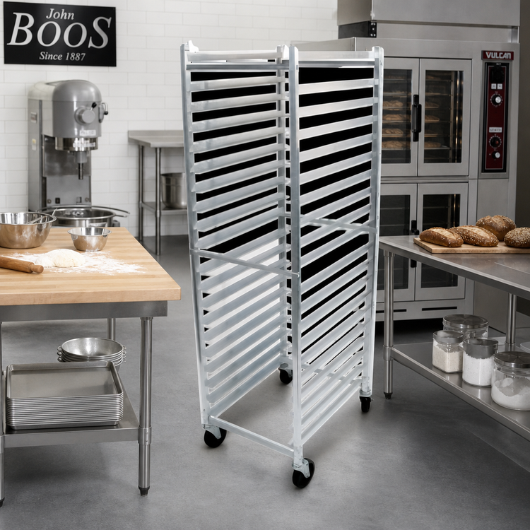Product image #2 for John Boos Front-Load Mobile Aluminum Bun Pan Rack, 20-Pan Capacity, 26 x 20-1/2 x 69 Inches