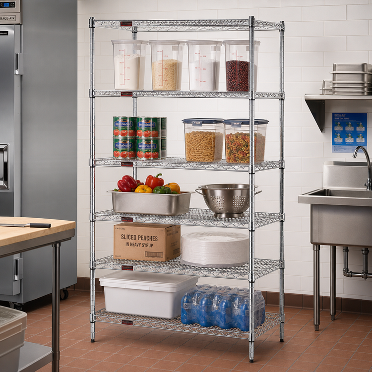 Product image #2 for Eagle Group 5-Tier Stationary Wire Shelving Starter Unit, Chrome-Plated, 72 x 18 x 74 Inches