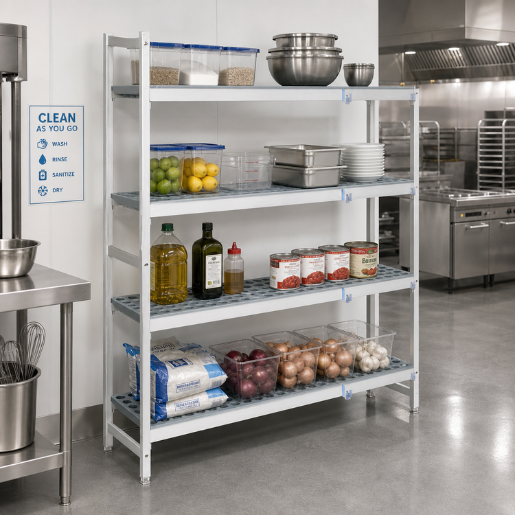 Product image #2 for Fermostock 4-Tier Gray Corner Expansion Polymer Shelving Unit, 71" H x 31" W x 14" D