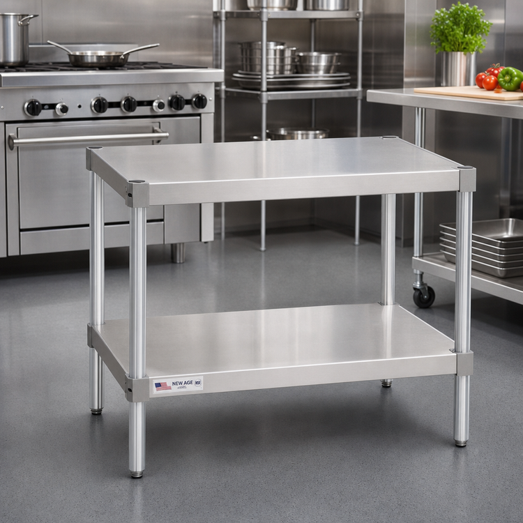 Product image #2 for New Age 48 Inch x 20 Inch x 24 Inch Stationary Aluminum Equipment Stand with 2 Adjustable Solid Shelves