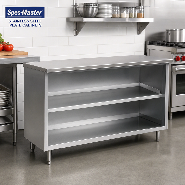 Product image #2 for Spec-Master Open Front Stainless Steel Plate Cabinet with Fixed Shelf, 48W x 15D