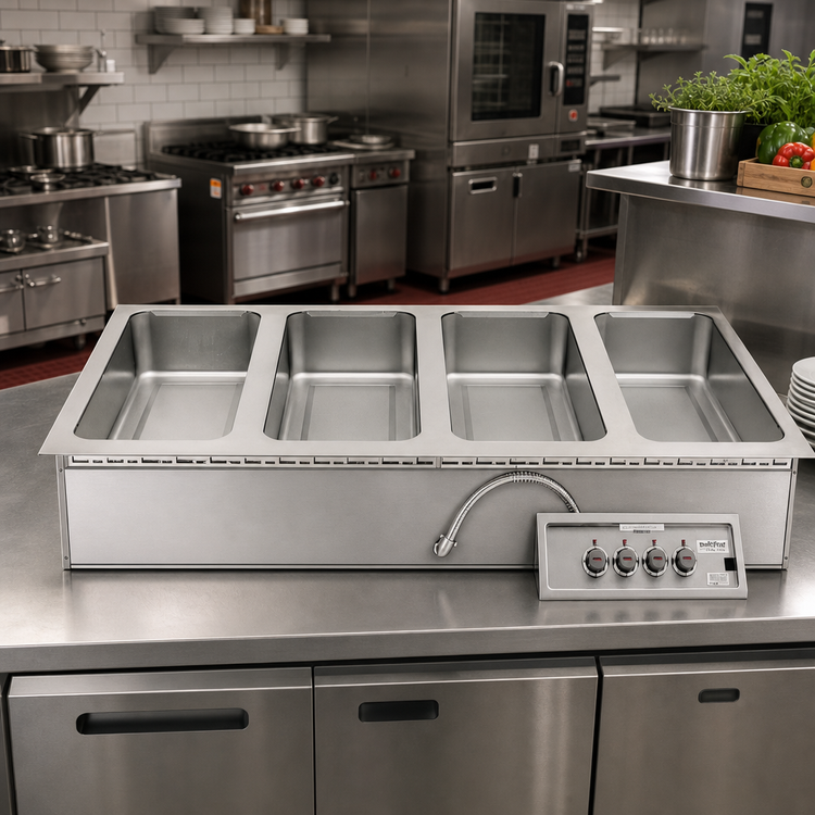 Product image #2 for APW Wyott HFW-4DS 4-Pan Drop-In Electric Hot Food Well with Drain and Infinite Controls