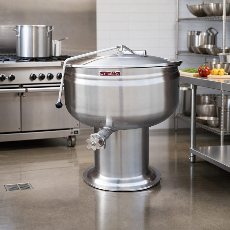 Product image #2 for Crown DP-30F 30 Gallon Direct Steam Full Jacketed Pedestal Kettle
