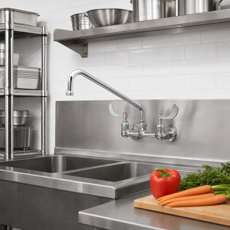 Product image #2 for T&S Brass 8" Wall Mount Swivel Pantry Mixing Faucet with 12" Swing Nozzle