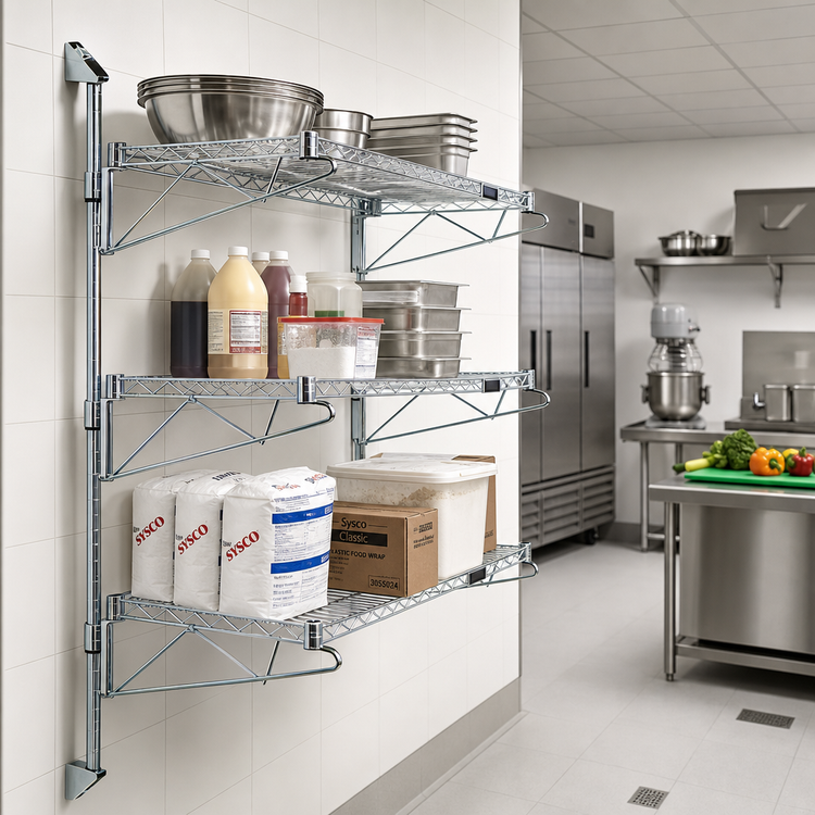 Product image #2 for Quantum Wall-Mounted Cantilever Starter Shelving Unit with 3 Wire Shelves, 54-Inch Posts, and 14-Inch Cantilevers