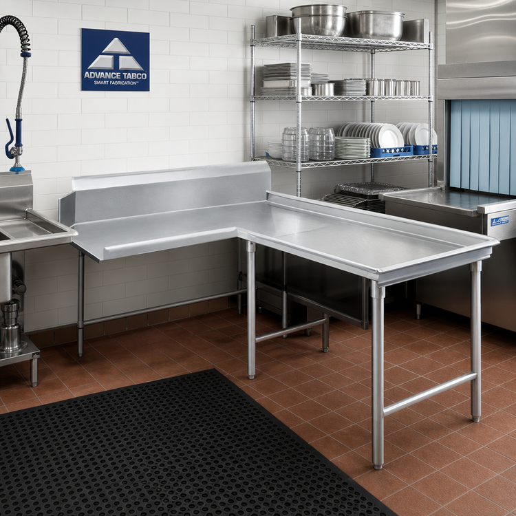 Product image #2 for Advance Tabco L-Shaped Right-Hand Island-Clean Dishtable, 143 Inch, 304 Stainless Steel