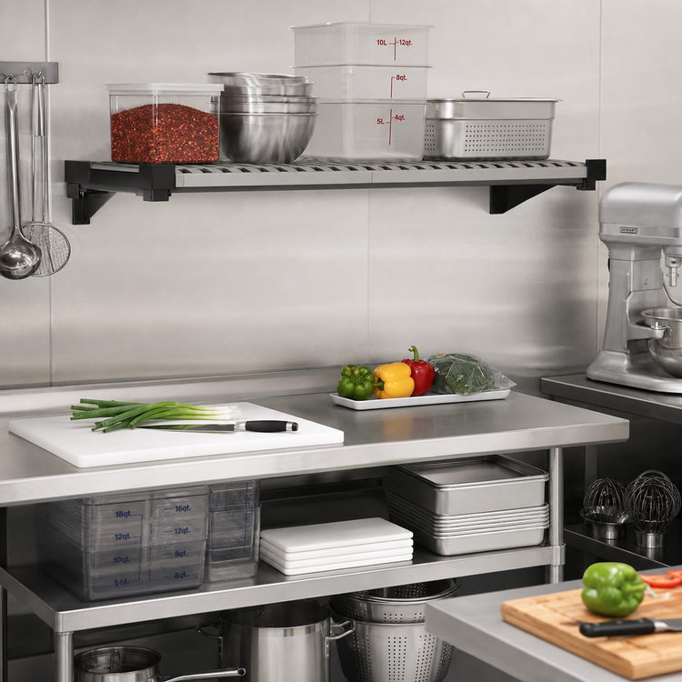 Product image #2 for Cambro Camshelving Elevation Series 18 x 36 Inch Vented Wall Shelf Kit, Brushed Graphite