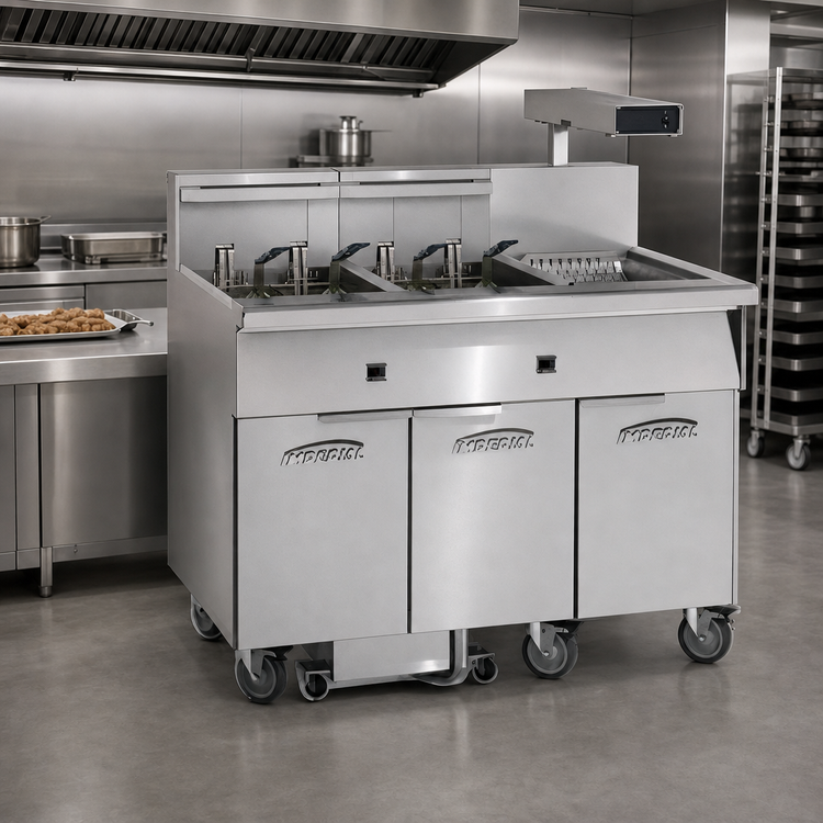 Product image #2 for Imperial Electric Floor Model Double Battery Fryer, 2 x 75 lb. Tanks, Built-In Filter System
