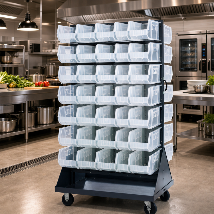 Product image #2 for Quantum 36 x 30 x 72-Inch Double-Sided Louvered Rack Cart with 56 QUS240 Bins