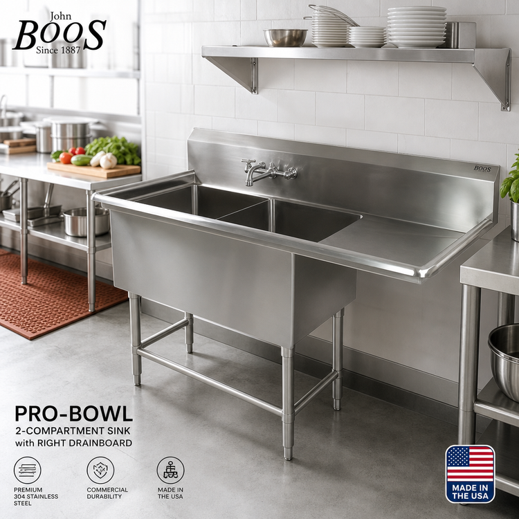 Product image #2 for John Boos Pro-Bowl 2-Compartment Stainless Steel Sink with Right Drainboard