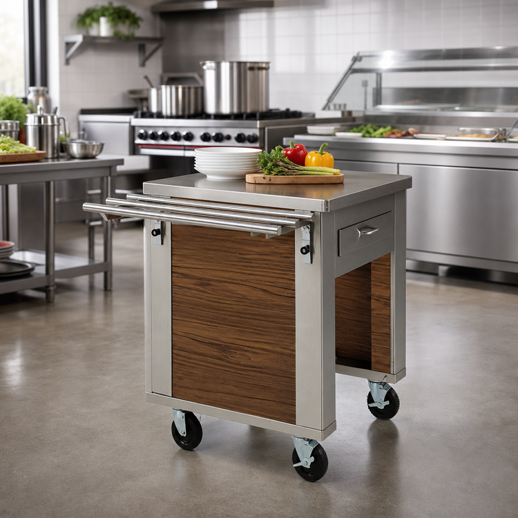 Product image #2 for DineXpress Mitered Corner Mobile Serving Counter, Stainless Steel, 36-Inch Height