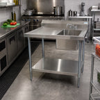 Thumbnail image #2 for BK Resources BKMPT-3048S-R-P-G 48-Inch 304 Stainless Steel Prep Sink Table with Right-Side Sink, 6-Inch Backsplash and Adjustable Undershelf