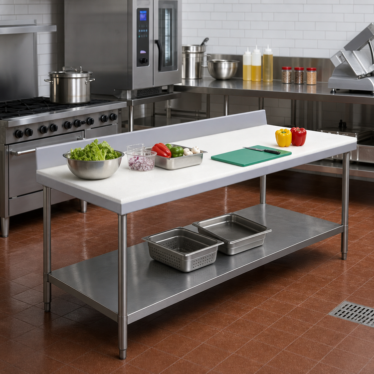 Product image #2 for Advance Tabco Poly-Vance Poly-Top Work Table with Stainless Steel Undershelf and 6-Inch Backsplash, 60 x 24 Inches