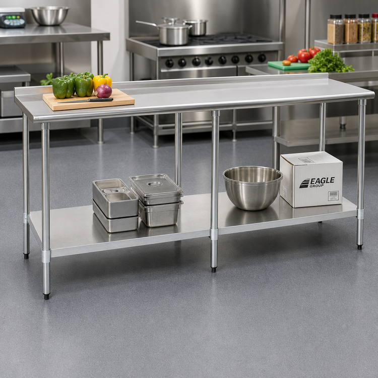 Product image #2 for Eagle Budget Series 108 x 24 Inch 430 Stainless Steel Work Table with Rear Up-Turn and Adjustable Undershelf