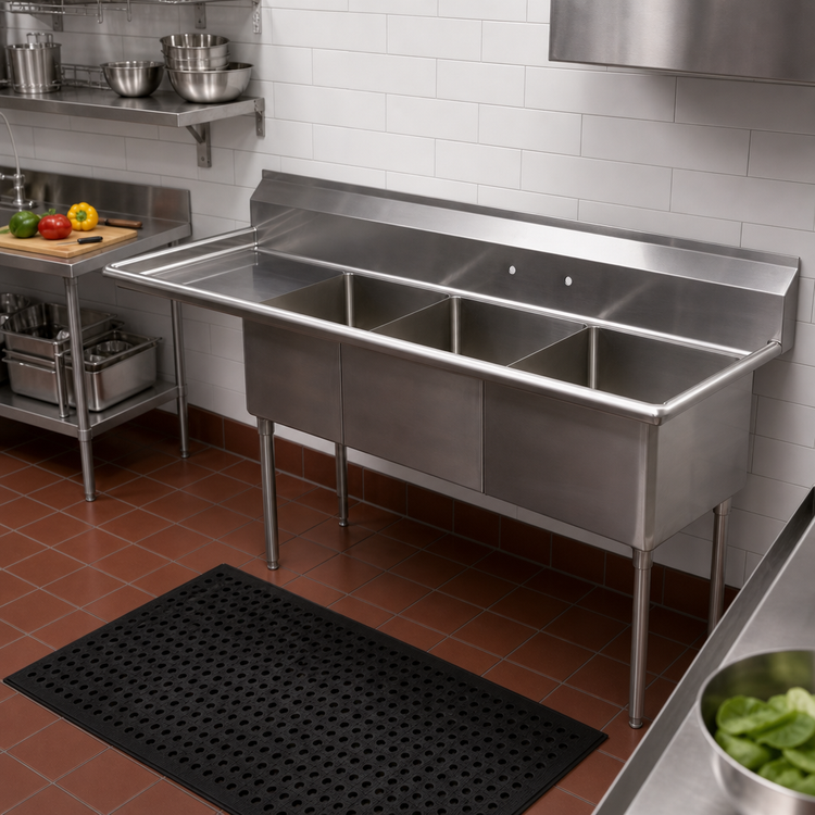Product image #2 for Sapphire Manufacturing 74-1/2 Inch 3-Compartment Sink with Left Drainboard