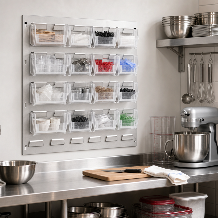 Product image #2 for Quantum Wall-Mounted Louvered Storage Panel Starter Unit with 16 Clear Bins