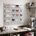 Thumbnail image #2 for Quantum QLP-1819HC-220-16CL Wall-Mounted Louvered Storage Panel Starter Unit with 16 Clear Bins, 18 x 8 x 19 Inches, Oyster White