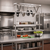 Thumbnail image #2 for Eagle Group Table-Mounted Triple-Bar Stainless Steel Pot Rack with 21 Double-Prong Hooks