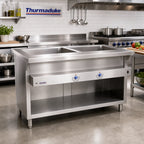 Thumbnail image #2 for Duke Manufacturing Thurmaduke E-2-DLPG 32-Inch Electric 2-Pan Steamtable Unit with Sealed Wells and Open Storage Base