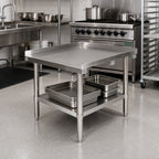 Thumbnail image #2 for Klinger's Trading Premium PES3024 Stainless Steel Equipment Stand with Adjustable Undershelf, 2-Inch Up-Turn, 24-1/2"W x 30"D x 24"H