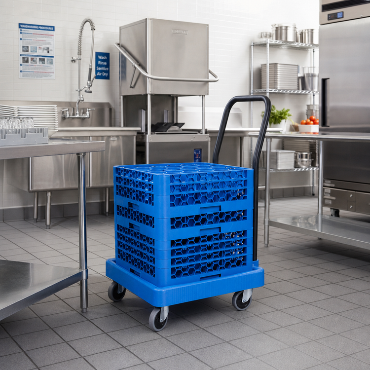 Product image #2 for OptiClean Blue Polypropylene Glass Rack Dolly with Push Handle, 350 lb Capacity