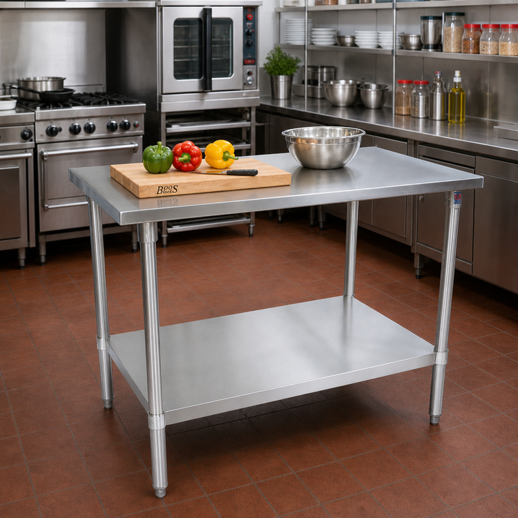 Product image #2 for John Boos Stallion 30 x 24 Inch 16 Gauge Stainless Steel Top Work Table with Safety Edge, Galvanized Legs, and Adjustable Undershelf