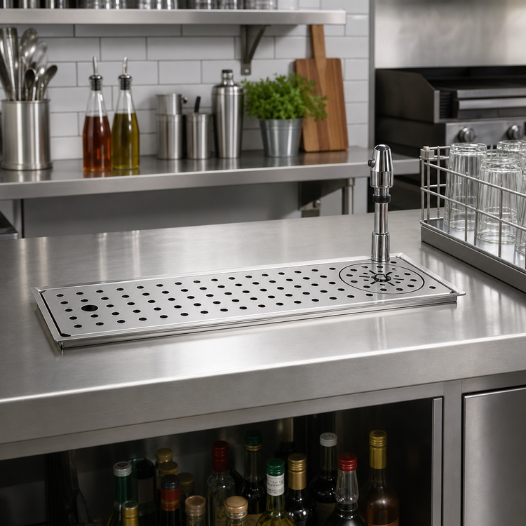 Product image #2 for Glastender Drop-In Rinser Faucet Drain Tray, 12 Inch Wide, Stainless Steel, 1/2 Inch Drain