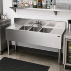 Thumbnail image #2 for Krowne Royal Series KR19-53C Three-Compartment Stainless Steel Underbar Sink with Faucet and Left/Right Drainboards, 60" W x 19" D