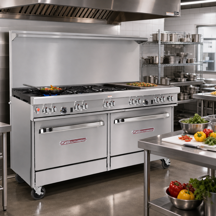 Product image #2 for Southbend Ultimate 60-Inch Gas Restaurant Range with 6 Star/Saute Burners, 24-Inch Griddle, Standard Oven, and Convection Oven