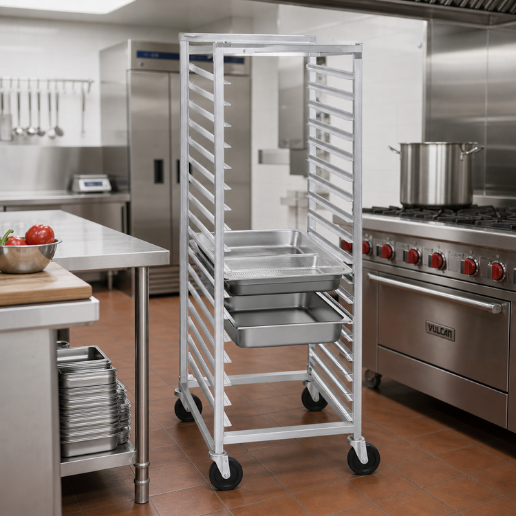 Product image #2 for Channel Manufacturing Standard Series Aluminum Mobile 12 x 20 Steam Table Pan Rack, Side Load, 38-Pan Capacity