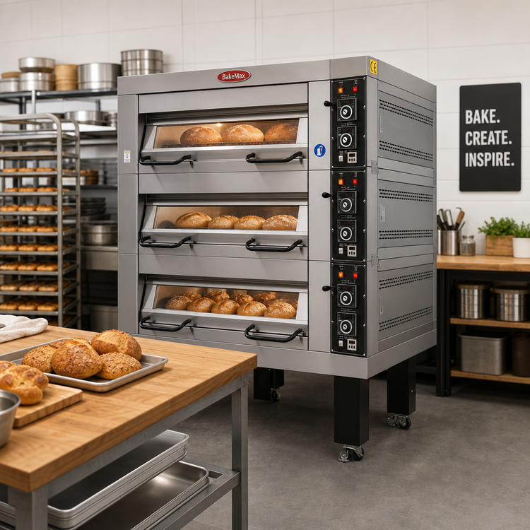Product image #2 for BakeMax 3-Deck Electric Artisan Stone Deck Oven with Steam Injection for 18 x 26 Inch Pans