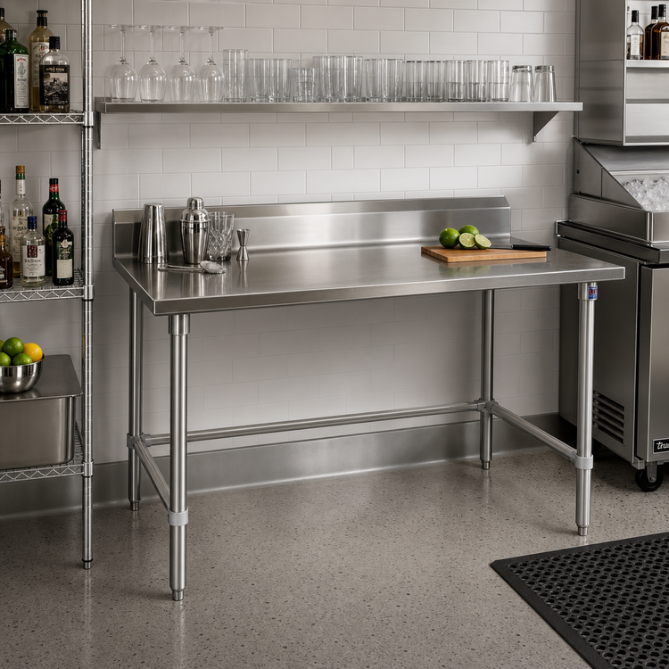 Product image #2 for John Boos Stallion Underbar Stainless Steel Work Table with 5-Inch Backsplash, 108 x 24 Inches