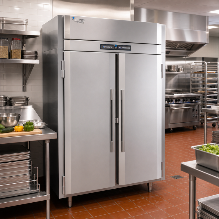 Product image #3 for Victory UltraSpec Dual Temp Pass-Thru Warmer/Refrigerator Cabinet, 2-Section, Self-Contained, Stainless Steel