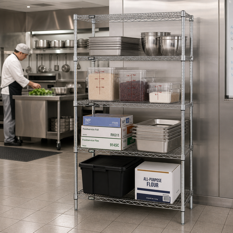 Product image #2 for Quantum 54 x 21 x 63 Inch Stainless Steel 4-Shelf Wire Shelving Starter Kit