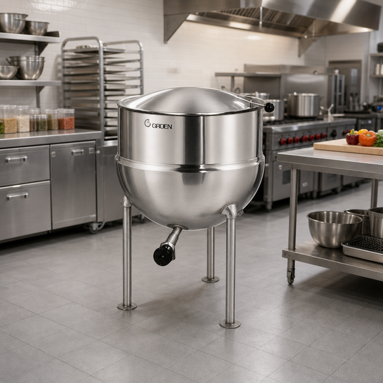 Product image #2 for Groen FT-60 60-Gallon Direct Steam 2/3-Jacketed Steam Kettle with Tri-Leg Base