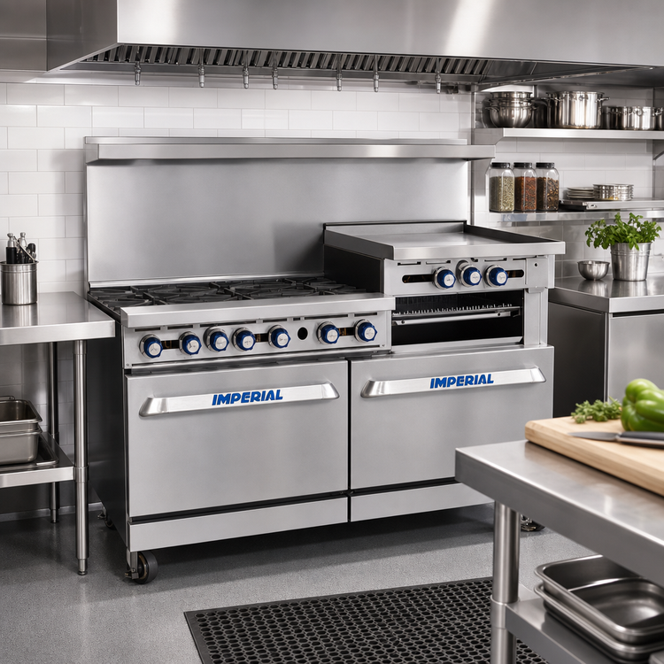 Product image #2 for Imperial Pro Series 60-Inch Commercial Gas Range with 4 Open Burners, 36-Inch Griddle, and 2 Convection Ovens