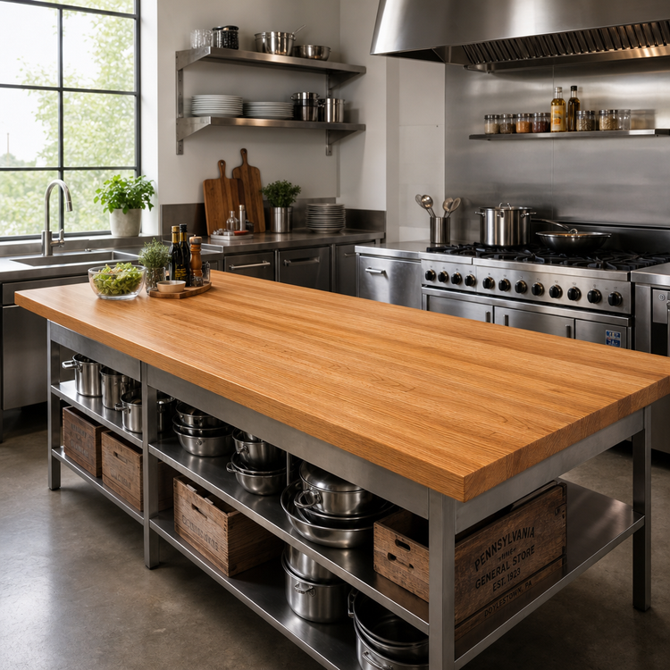 Product image #2 for Appalachian Red Oak Edge-Grain Kitchen Countertop, 120"W x 25"D x 1-1/2" Thick, Varnique Finish