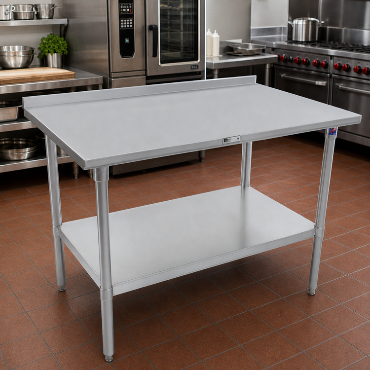 Product image #2 for John Boos Stallion 60 Inch x 36 Inch Stainless Steel Work Table with 1-1/2 Inch Rear Backsplash and Adjustable Undershelf