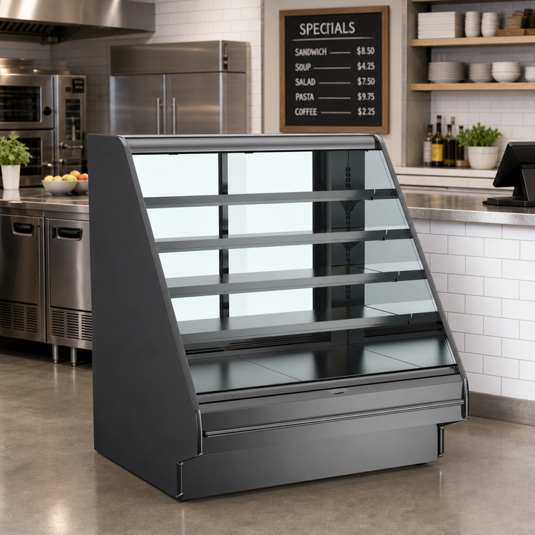 Product image #2 for Structural Concepts Fusion® 123-3/8" Flat Refrigerated Service Case with Lift-Up Front Glass, Rear Sliding Doors, and Remote DX Refrigeration