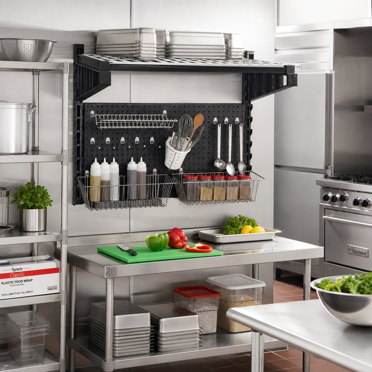 Product image #2 for Cambro Camshelving Elevation Series Wall-Mounted Prep Station Add-On Kit, 18" x 36", Black