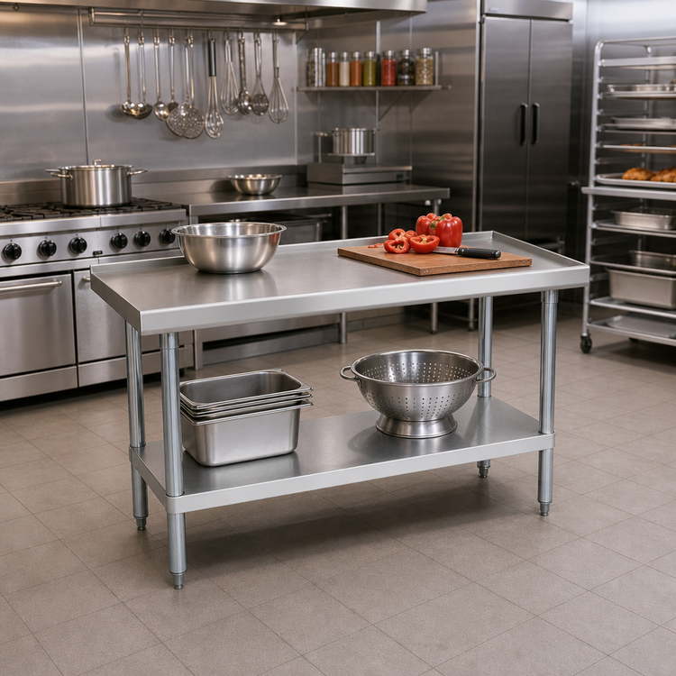Product image #2 for 36 Inch W x 24 Inch D Galvanized Equipment Stand with 304 Stainless Steel Top and Adjustable Undershelf