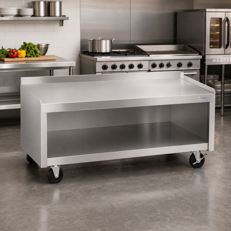 Product image #2 for La Rosa Refrigeration 62-Inch Mobile Open Cabinet Base Equipment Stand with Undershelf, 24-Inch Deep, 304 Stainless Steel