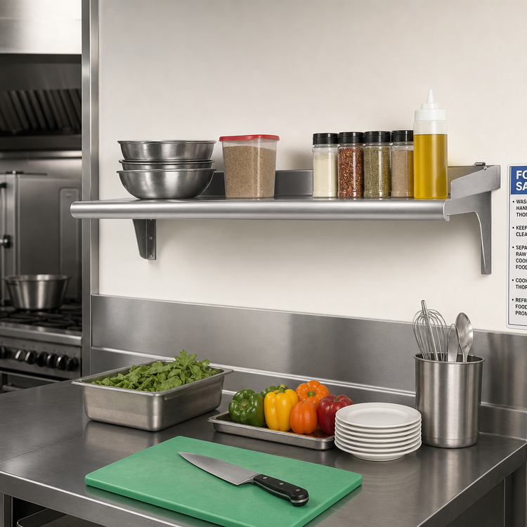 Product image #2 for Eagle Snap-n-Slide 48-Inch x 15-Inch Wall Shelf with V Marine Front Edge, 14/316 Stainless Steel